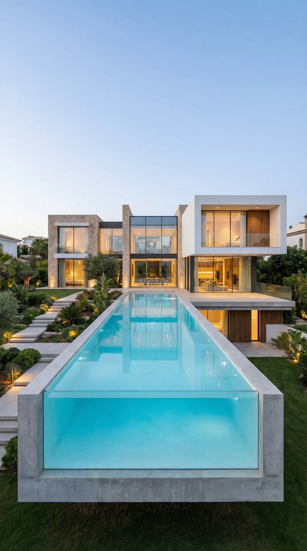 Piscine à paroi vitrée PMMA luxueuse